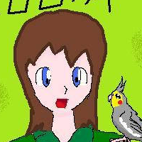 A brown haired girl with a cockatiel bird sitting on her shoulder