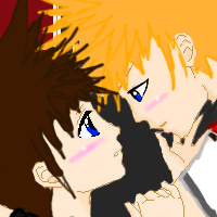 A drawing of a brown haired self insert with Roxas lovingly looking at each other under the moon