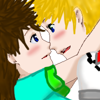 A drawing of a self insert with brown hair, with Roxas from Kingdom Hearts