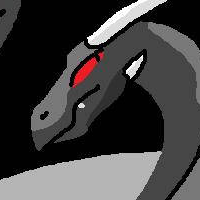 A black coloured dragon with red eyes