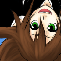 An original bleach character with brown hair and green eyes that is upside down