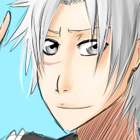 An original bleach character with white hair and grey eyes. A scar is on his right cheek