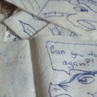 A collection of comics including dragons drawn on napkins