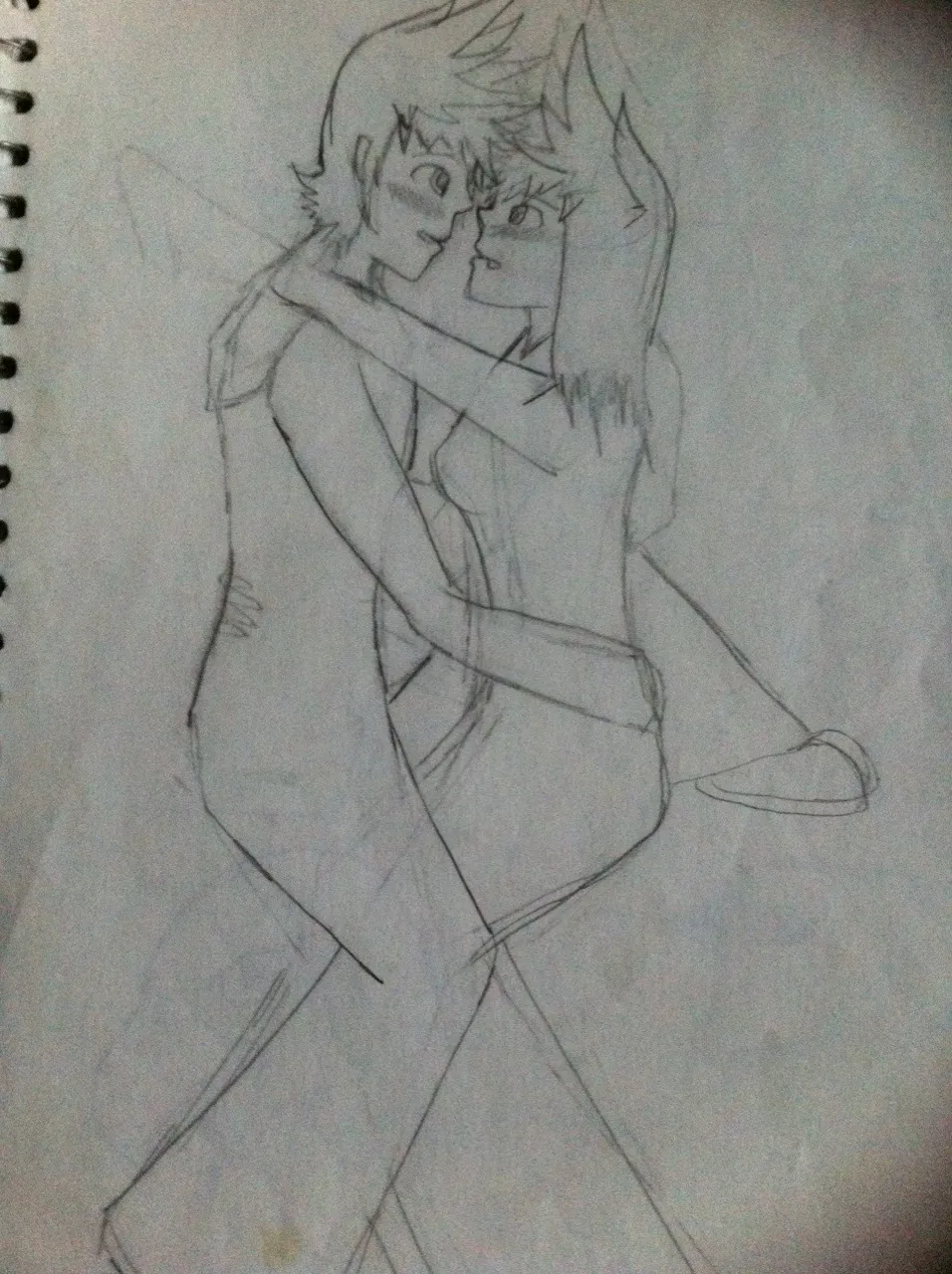 Two characters blushing as their faces are close together