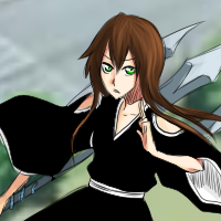 An original bleach character with brown hair, you can see part of the trident she is holding