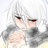 A white haired character is looking shy, and holding his hands clasped together