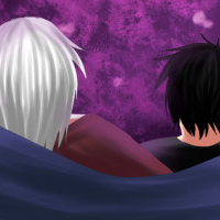 Two character sitting in a blanket and stargazing