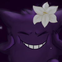 A gengar from Pokemon with a flower on its head