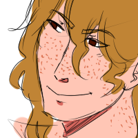A character with brown-blonde hair, freckles, and brown eyes
