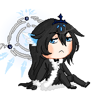 A pixel doll of Dreadlord from Elsword, though his outfit includes black hair and the millennium fox back accessory, and the bunny suit outfit
