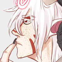 A white haired character with facial marks