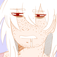 A white haired character with a disgruntled, barely awake look
