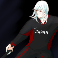 A white haired character in a hockey suit