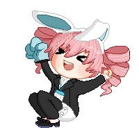 A pixel doll of Lu from Elsword, although decorated with pink hair and a bunny costume suit (not the exposed type)