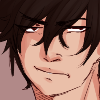 A black haired character with a disgruntled expression