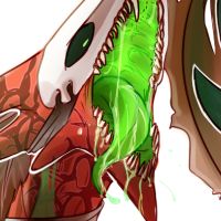 A red Ridgeback from Flight Rising with an open, neon green mouth that's drooling a neon green liquid