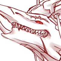 A ridgeback from Flight Rising, with scars across the face and a crown of bones alongside antlers