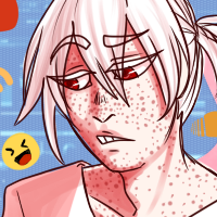 A white haired character that's looking down