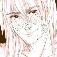 A long haired character with many freckles, looking partially towards the viewer
