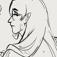 A character with green hair and elf-like looking over their bare shoulder at the viewer