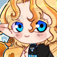 A character with blue eyes and blonde hair, wearing a honeycomb earring.