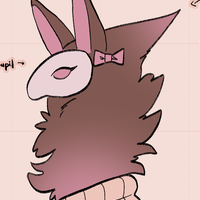 A fluffy character with an animal-like skull mask, pointy ears, and neck fluff, with brown-pink colours.