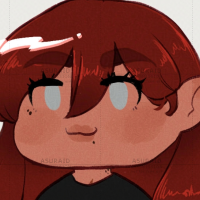 A chibi character with red hair, and birthmarks on her face