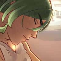 A character with green hair and closed eyes.