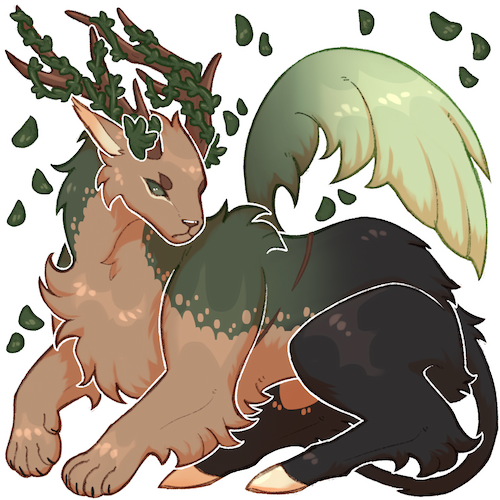 A drawing of Sylvie's green deer-cat form