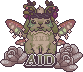 a bunny creature with butterfly wings, and the words 'aid' below